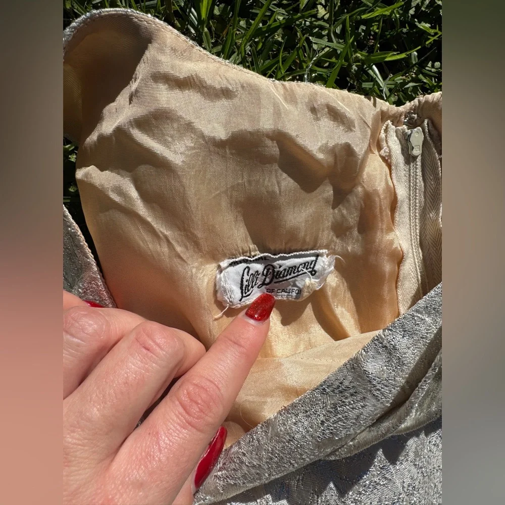 60s Vintage Lilli Diamond Silver Brocade Wiggle Dress Xs - Picture 3 of 8